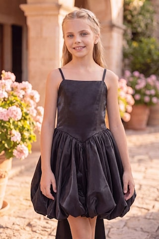 Butik Happy Kids Kız Çocuk Abiye Siyah Monoray Parlak Kumaş Balon Etekli Askılı Fiyonklu Abiye Elbise 9-12 Yaş Doğum Günü Düğün Davet Elbisesi