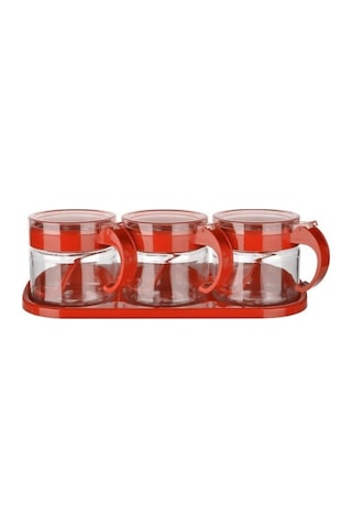 Titiz Lily Baharatlık Kaşıklı Cam 300ml 3 Lü Set Kırmızı Kırmızı
