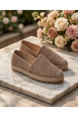 Futsishoes Lucıa Vizon Hakiki Deri Hasır Dikiş Detaylı Kadın Espadril