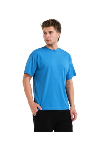 Justever 100% Pamuk Oversize Fit Bisiklet Yaka Mavi Erkek T-shirt - Alpha Mavi