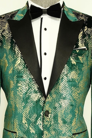 Wessi Dik Yaka Slim Fit Altın Desenli Yeşil Balo Ceket - Wessi Yeşil