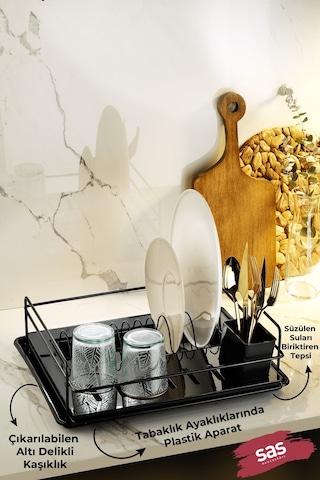 Tek Katlı Siyah Bulaşıklık Dayanıklı Paslanmaz Bulaşık Sepeti, Tepsili, Tabak Ve Kaşık Kurutmalık - Tbk-01 Siyah