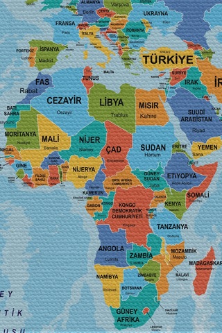 Duvar Örtüsü / Halısı Detaylı Güncel Türkçe Dünya Haritası Kaliteli Kanvas Kumaş-3974