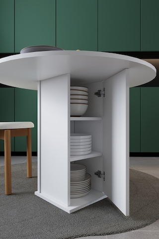 Modern Dolaplı 4 Kişilik Mutfak Yemek Masası %100 Mdf Mutfak Yemek Odası Masası Ym04 Beyaz