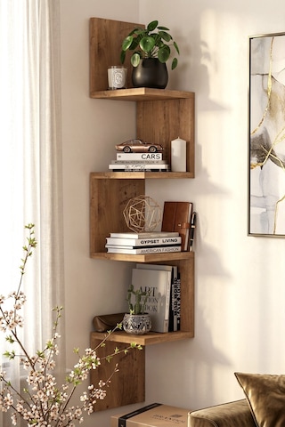 Yurudesign Shelf R9 Köşe Duvar Rafı Modern Kitaplık Atlantik Çam