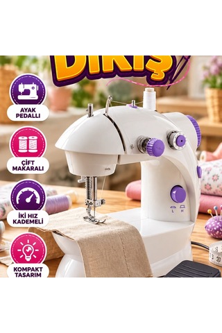 Mini Dikiş Makinesi Ayak Pedallı, Çift Makaralı Ve İki Hız Kademeli