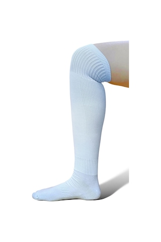 Yetişkin Profesyonel Baldır Fileli Beyaz Futbol Çorabı Tozluk Halı Saha Çorabı Konç 40-46 - Beyaz