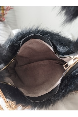 Vivazzaluxe Vintage Peluş Kürk Model Sonbahar, Kış Tote Bag Kadın El, Omuz, Çapraz Çanta Siyah