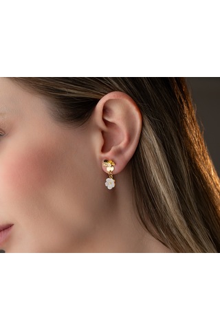 925 Ayar Zirkon Taşlı Sedef Yonca Küpe.rose.gold.rodaj Gümüş 49622923