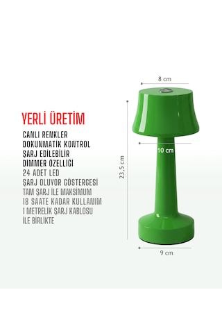 Zenlight Metal Dokunmatik Şarjlı Masa Lambası 320-4 Yeşil