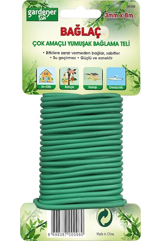 Gardener 3010 Bağlaç Çok Amaçlı Yumuşak Bağlama Teli - 3Mm - 8Mt. Gardener 3010 Bağlaç Çok Amaçlı Yumuşak Bağlama Teli - 3Mm - 8Mt.