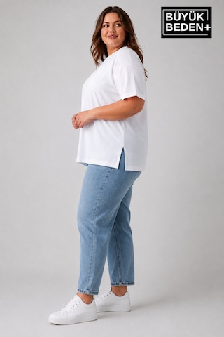 Superlife Büyük Beden Kadın Bisiklet Yaka Yırtmaç Detaylı 3xl-6xl Tunik Tişört Spr26btsk501 Beyaz