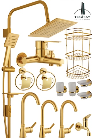 Lüks Banyo Lavabo Mutfak Bataryası Robot Duş Takımı Aksesuarlar Gold Renk Altın