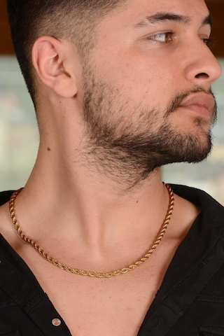 Vog 5mmçelik Halat - Burgu Sarı Renk Unisex 24 Ayar Altın Kaplama Çelik Zincir Sarı