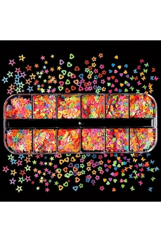 Karanlıkta Parlayan Neon Tırnak Süsleme Folyo Pulları Kalpler Yıldızlar Nail Art