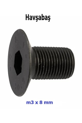 Venoa M3x08 Mm Havşabaş İmbus Civata 10.9 Kalite Siyah Dın 7991 Alyan Vida 30 Adet Paket M3