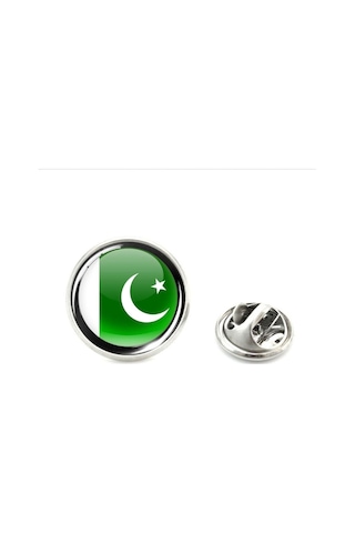 Pakistan Pakistan Bayrak Rozeti - Paslanmaz Çelik Yuvarlak Yaka Rozeti Çok Renkli