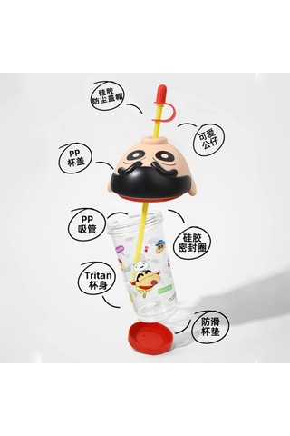 Hangfox Shinchan Tritan Plastik Pipetli Su Bardak, 500ml Büyük Kapasiteli, Şık Tasarım Kırmızı