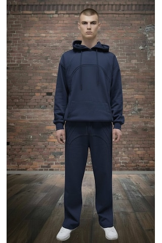 Black Steel Oversize Kalıp Pamuklu Erkek Eşofman Takımı Lacivert