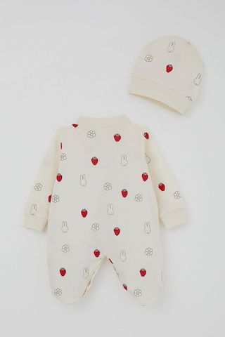Breeze Kız Bebek Patikli Tulum Sevimli Tavşancık & Çilek Desenli 0-6 Ay, Ekru Ekru