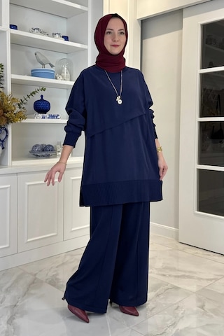 Rabia Şamlı Miray Triko-modal Pantolonlu Takım Lacivert Normal