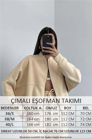 Neşeli Butik Kadın Penye 3 İplik Şardonlu Kumaş Eşofman Takım Gts022 - Bej Bej