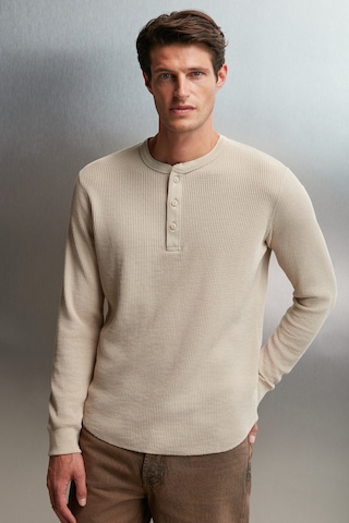 Patrick Erkekm Triko Yakalı Waffle Özel Dokulu Kalın Kumaşlı Uzun Kol Bej T-shirt