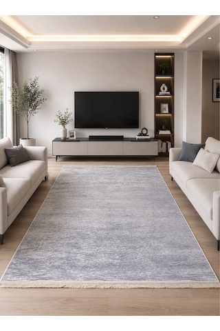 STY Home Gri Dijital Baskı Halı Kaymaz Tabanlı Yıkanabilir Halı Yolluk Salon Halısı644