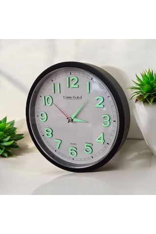 Fosforlu 3d Kabartma Rakam Mini Küçük Duvar Saati Çap 22 Cm Siyah
