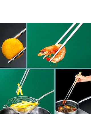Omeniv Extra Uzun Ahşap-metal Chopstick Servis Kızartma Maşası