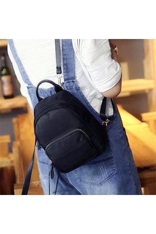 Lebıhmurah Wbp1504 Kadın Mini Sırt Çantası Naylon Omuz Okul Seyahat Çantası Küçük Rahat Sırt Çantası Tote Siyah Moda Gri - Siyah