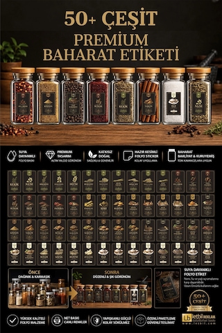 57 Çeşit Premium Baharat Etiketi Seti Suya Dayanıklı Folyo Kavanoz Sticker Siyah 57 Çeşit Premium Baharat Etiketi Seti Suya Dayanıklı Folyo Kavanoz Sticker Siyah
