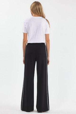 Hiccup Kontrast Biye Detaylı Modal Touch Wide Leg Pantolon Siyah