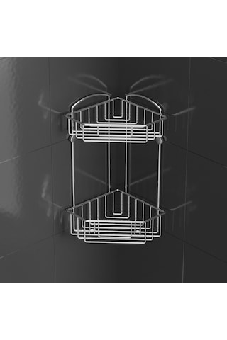 Teknotel İki Katlı Kancalı Banyo Köşe Rafı Krom Es092 Çok Renkli