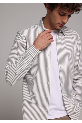Colin's Colins Regular Fit Shirt Neck Çizgili Erkek Yeşil Uzun Kol Gömlek Cl1083062 Q1.v2 Lkh Açık Haki
