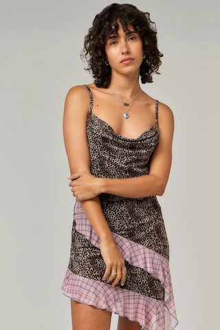 Nature The Brand Leopar Desenli Asimetrik Kesim Mini Elbise Leopar