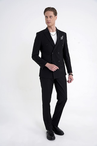Efor Slim Fit Çift Yırtmaç %95 Pamuk Sık Çizgili Siyah Kruvaze Takım Elbise Tk 944