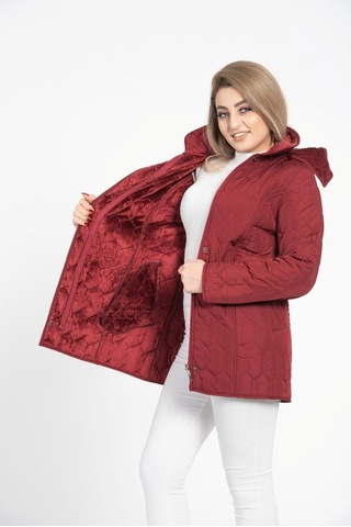 Vetre Kadın Kapitone Mont (75 Cm) Bordo Büyük Beden 1014 Çok Renkli
