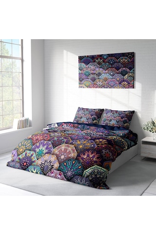 Monohome Ethnic Purple 3D Pamuk Saten Çift Kişilik Nevresim Takım