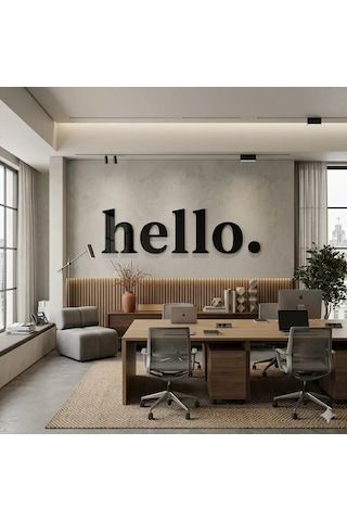 Mey İthalat 100x35 Cm Dev Boy "hello." Yazılı Kırılmaz Pleksi Ayna - Premium Ofis Ve Villa Antre Dekoru Sarı