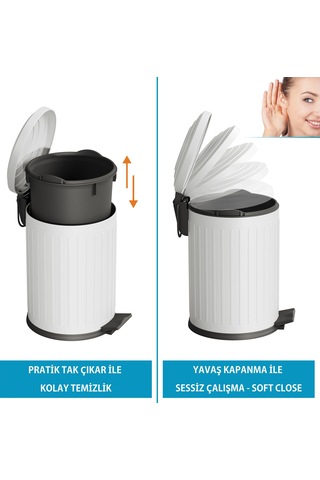 Aqua Bagno Midas Çöp Kovası -pedallı 12 Lt. , Beyaz