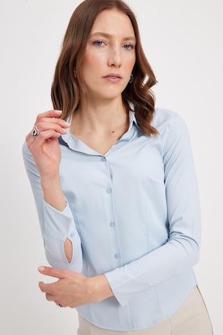Tudors Kadın Slim Fit Dar Kesim Klasik Yaka Uzun Kollu Mavi Gömlek-42292 Mavi