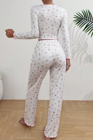 Merry See Baskılı Özel Kumaş Pijama Takımı Beyaz