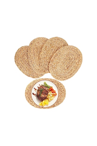 Oval Dokuma Amerikan Servisleri, Hasır Örgülü Rattan Amerikan Servisleri, 12x16 İnç 4'lü Paket Kahverengi