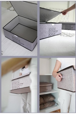 Keçe Kapaklı Maxi Hurç Kutu, Çok Amaçlı Düzenleyici Kutu Organizer Sandık Maxi Boy 47x37x24 Cm Gri