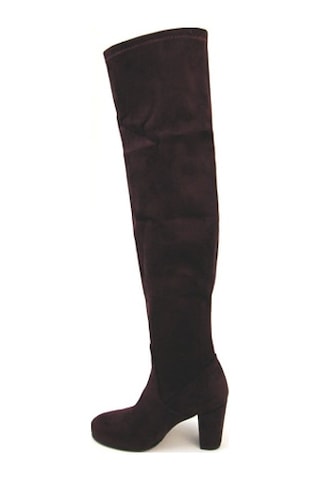 Kalın Topuk Bordo Deri-Süet Diz Üstü Günlük Kadın Streç Çizme Bordo