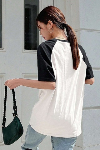 Vocation Parçalı Süprem T-shirt - Beyaz Siyah Baskılı Oversize Bisiklet Yaka Kısa Kol Tişört Beyaz-siyah