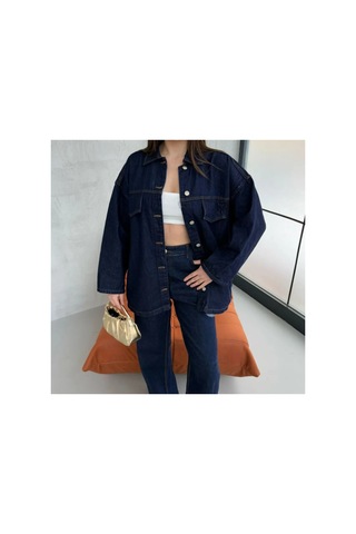 Asur Boutique Asur Butik Kadın Belden Bağlamalı Oversize Kot Takım Lacivert