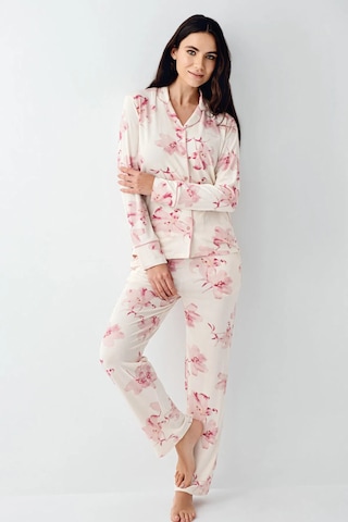 Pierre Cardin Modal 9056 Uzun Kol Önden Düğmeli Kadın Pijama Takımı V1 Krem