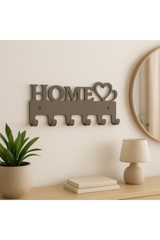Lunoart Home Yazılı Kalpli Metal Anahtarlık Askısı Duvar Tipi Anahtar Organizer Vizon